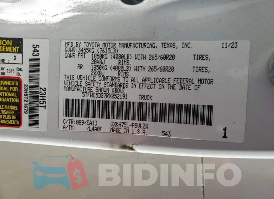 5TFWC5DB7RX052191 Photo# 12
