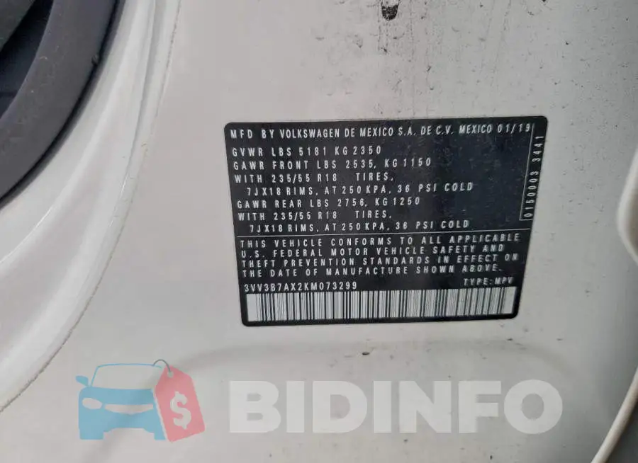 3VV3B7AX2KM073299 Photo# 13