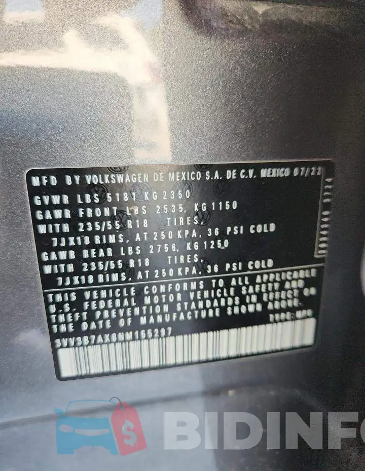 3VV3B7AX8NM155297 Photo# 13