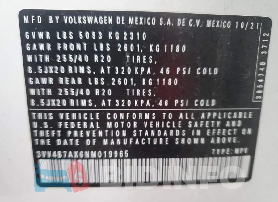 3VV4B7AX6NM019965 Photo# 14