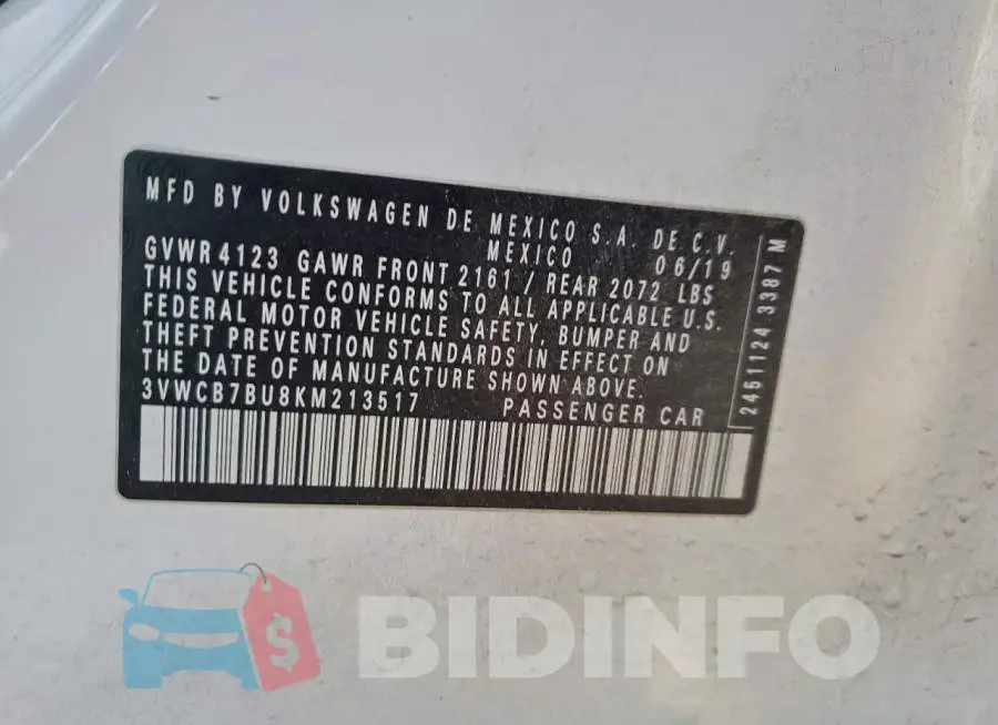 3VWCB7BU8KM213517 Photo# 12