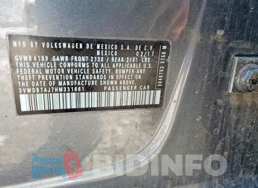 3VWDB7AJ7HM331661 Photo# 12