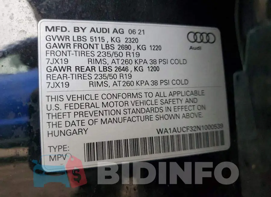 WA1AUCF32N1000539 Photo# 13