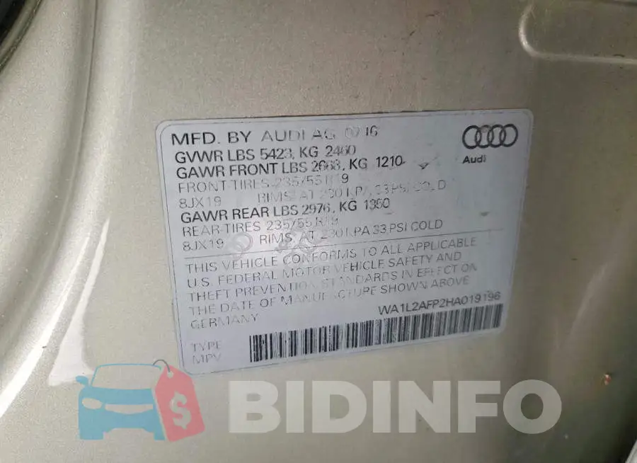 WA1L2AFP2HA019196 Photo# 14