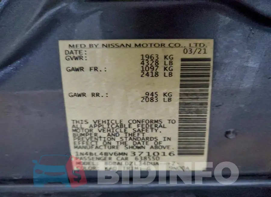 1N4BL4BV6MN371016 Photo# 12