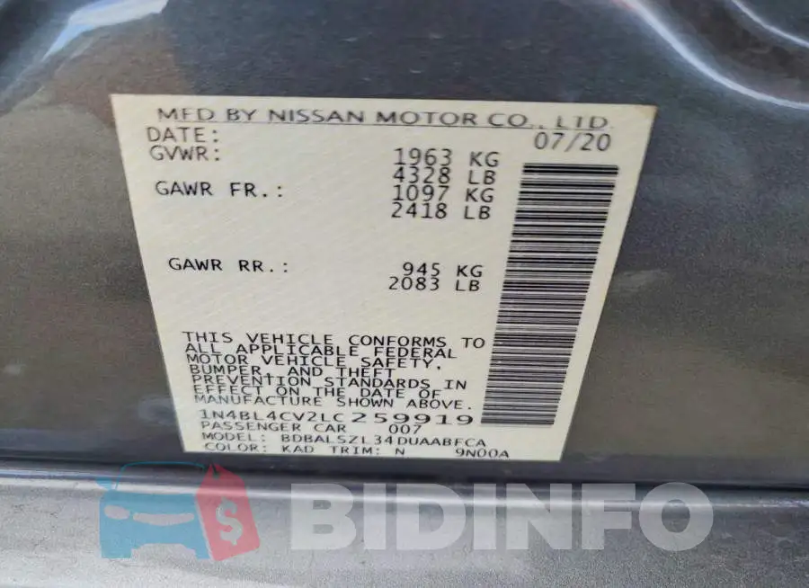1N4BL4CV2LC259919 Photo# 13