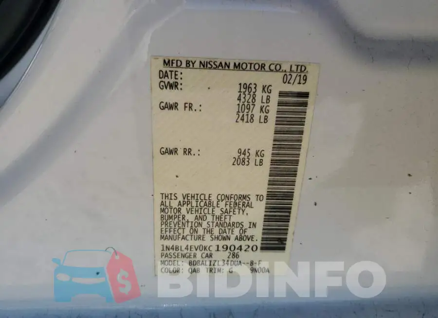 1N4BL4EV0KC190420 Photo# 13
