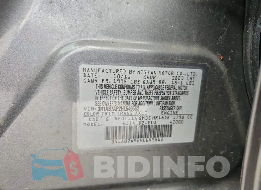 3N1AB7AP2HL649562 Photo# 12