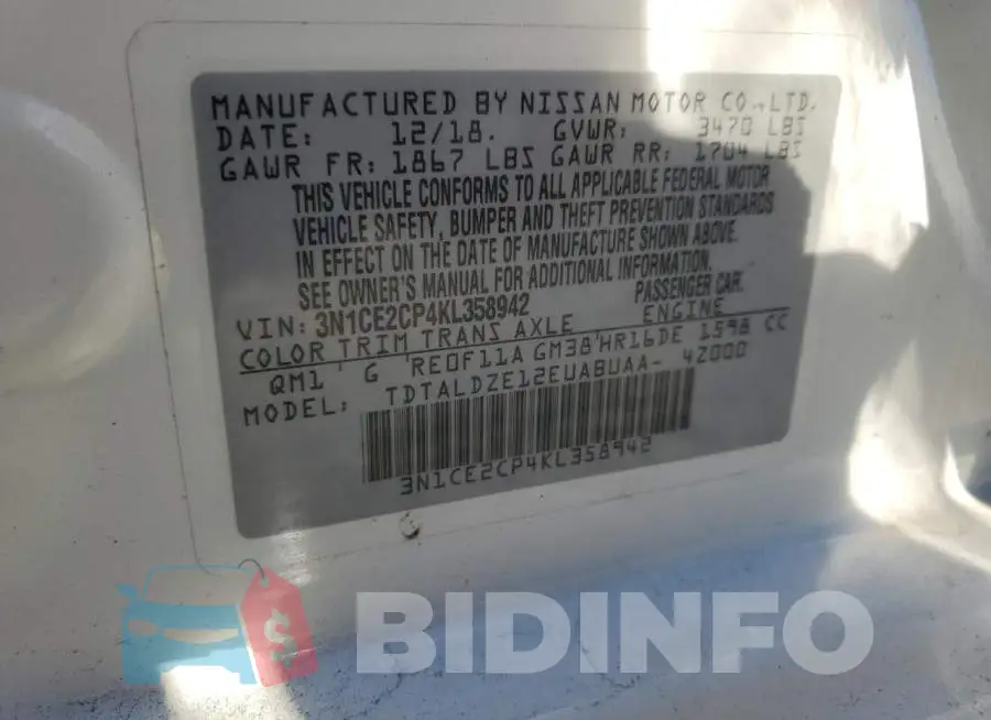 3N1CE2CP4KL358942 Photo# 13