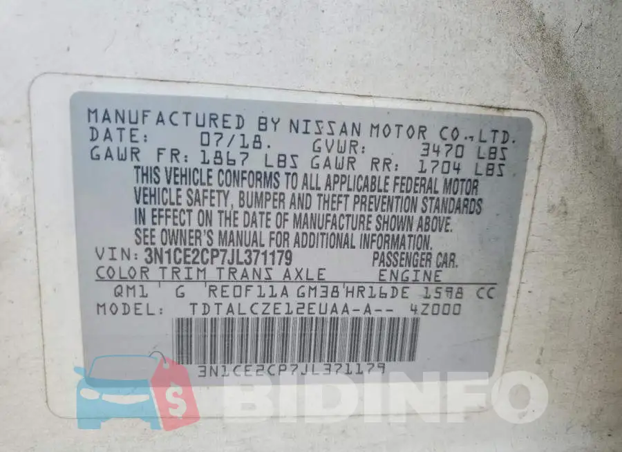 3N1CE2CP7JL371179 Photo# 12