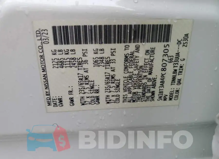 5N1BT3AB4PC807305 Photo# 14