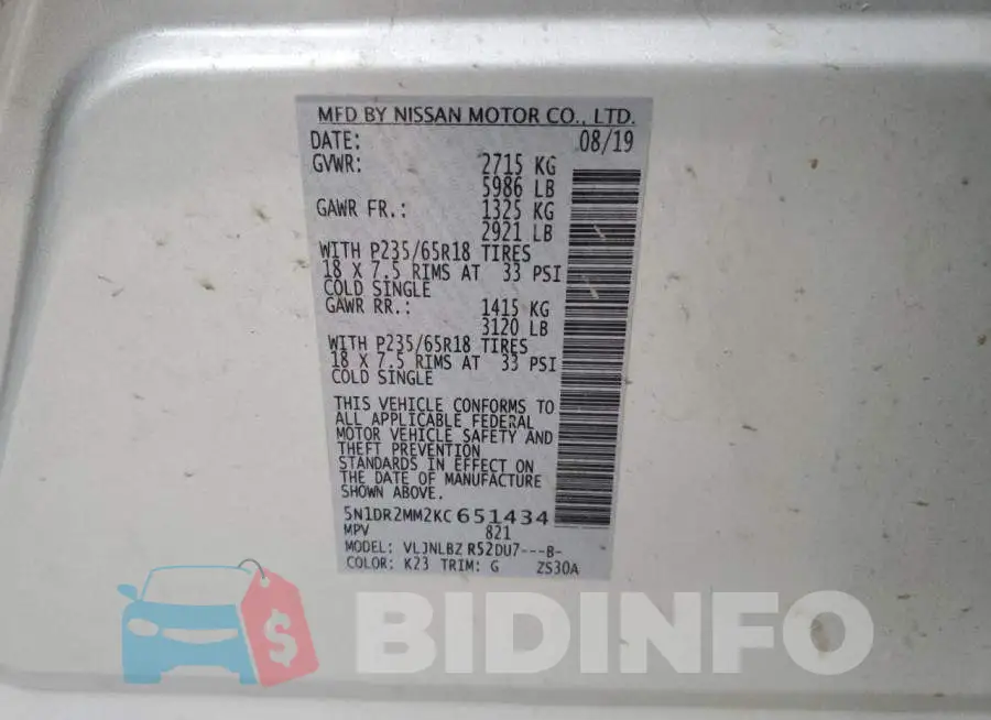 5N1DR2MM2KC651434 Photo# 13