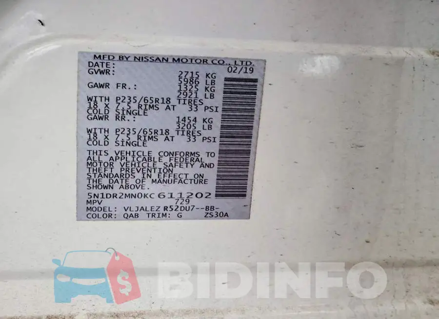 5N1DR2MN0KC611202 Photo# 12