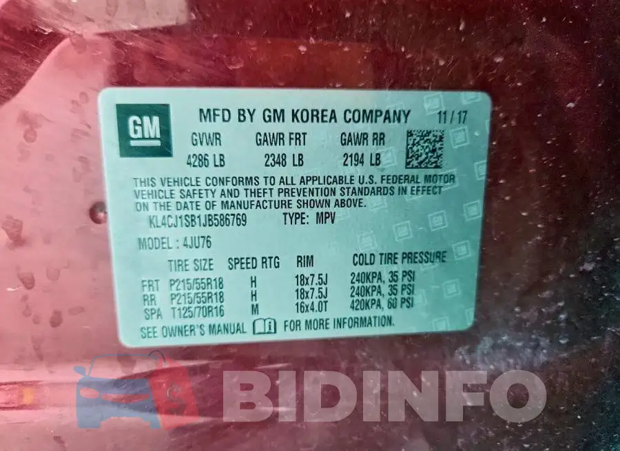 KL4CJ1SB1JB586769 Photo# 13
