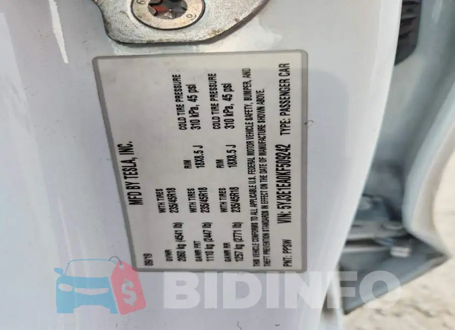 5YJ3E1EA0KF509242 Photo# 12