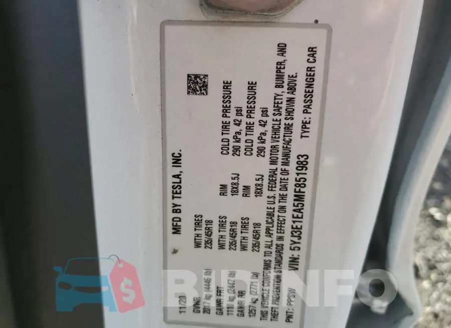 5YJ3E1EA5MF851983 Photo# 12