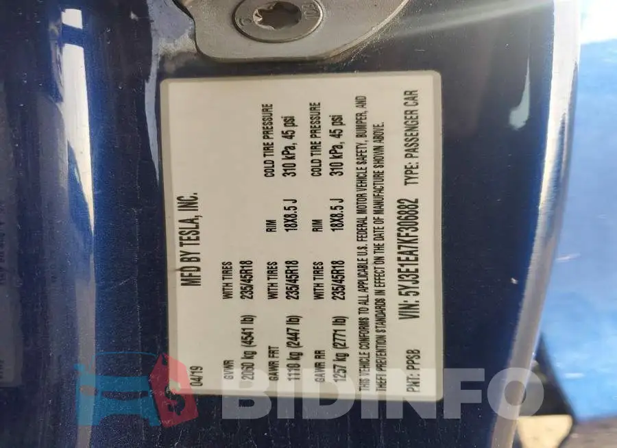 5YJ3E1EA7KF306882 Photo# 12