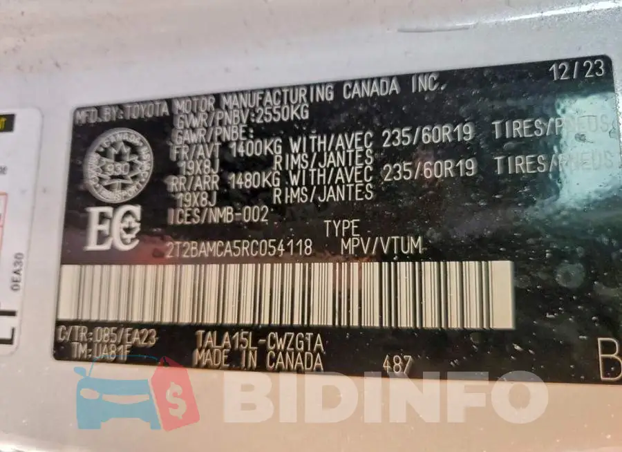 2T2BAMCA5RC054118 Photo# 13