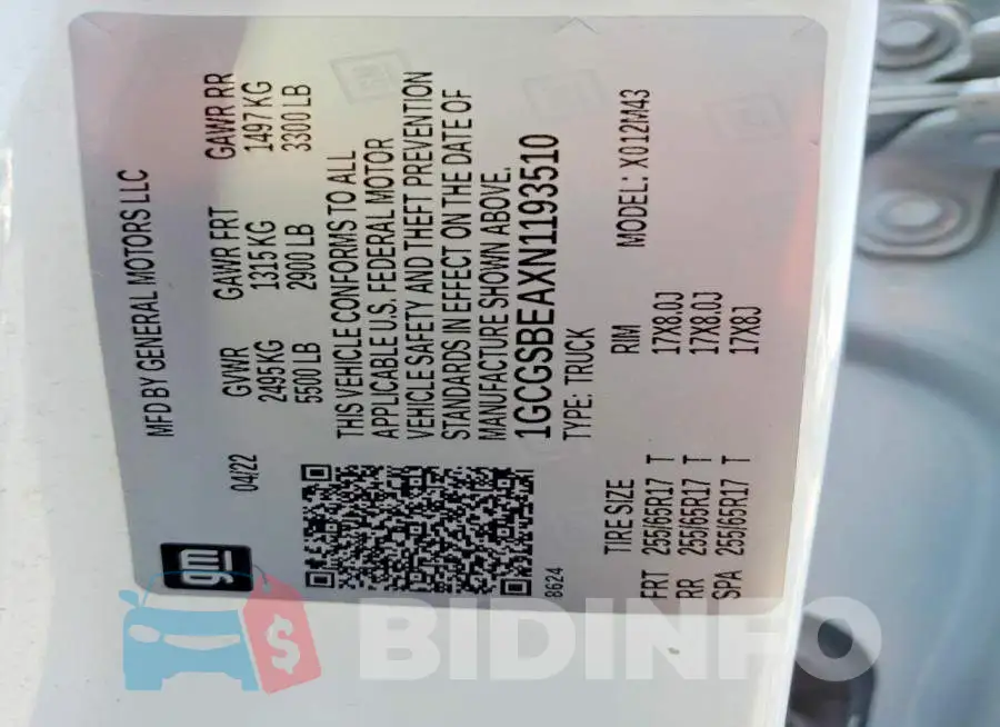 1GCGSBEAXN1193510 Photo# 12