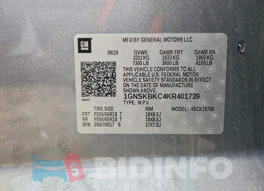 1GNSKBKC4KR401739 Photo# 14