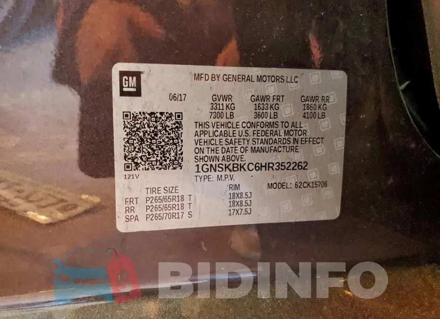 1GNSKBKC6HR352262 Photo# 14