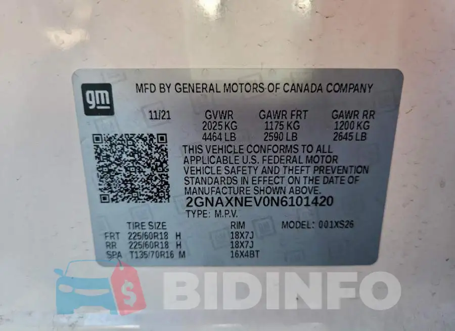 2GNAXNEV0N6101420 Photo# 12