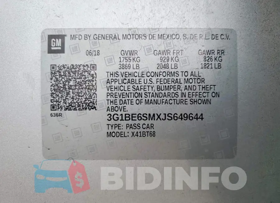 3G1BE6SMXJS649644 Photo# 12