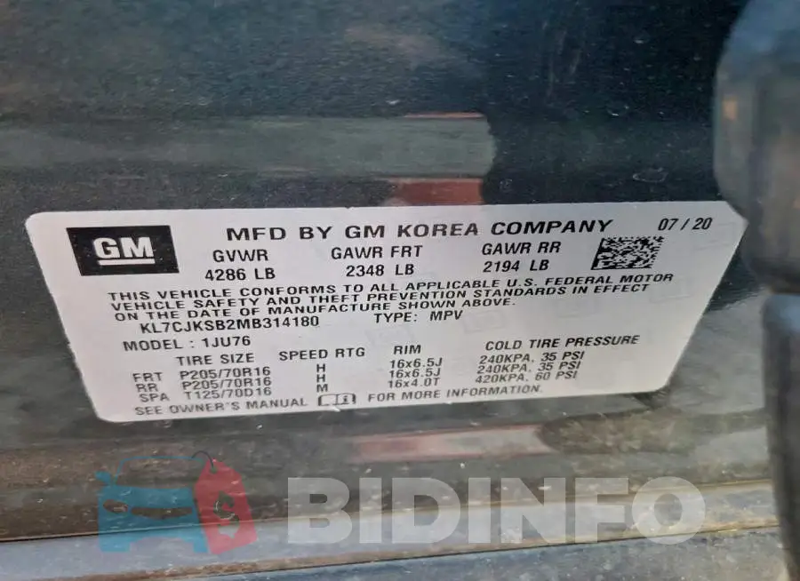KL7CJKSB2MB314180 Photo# 13