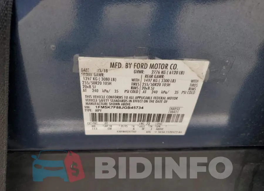 1FM5K7F88JGB45734 Photo# 12