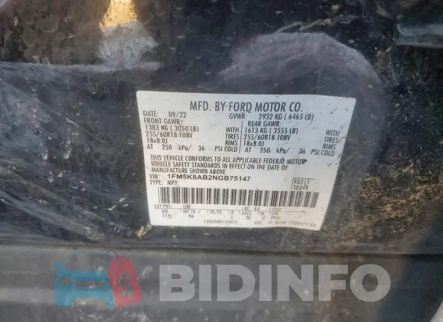 1FM5K8AB2NGB75147 Photo# 13