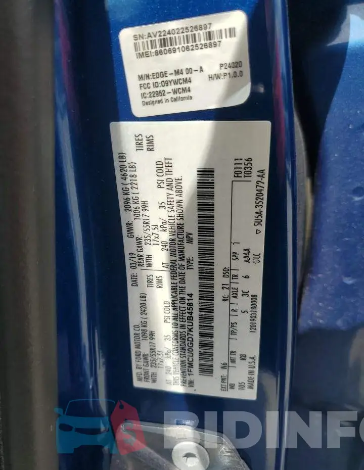 1FMCU0GD7KUB45814 Photo# 12