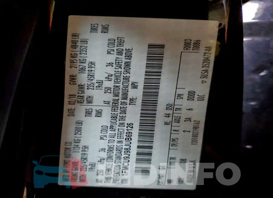 1FMCU9J98JUB69126 Photo# 13