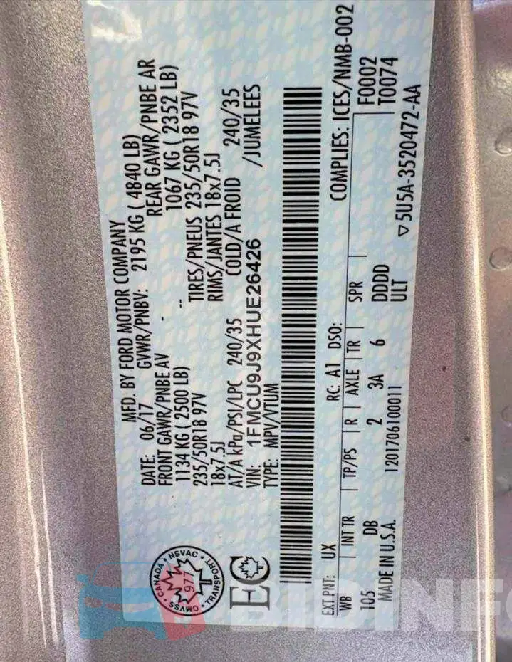 1FMCU9J9XHUE26426 Photo# 10