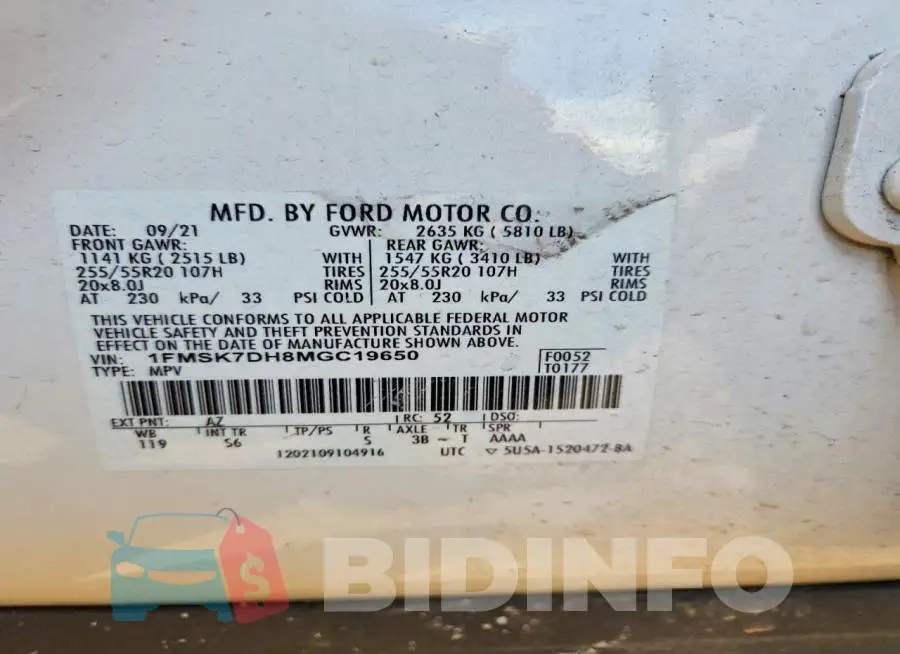 1FMSK7DH8MGC19650 Photo# 13