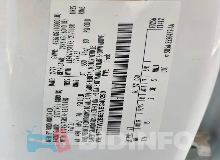 1FT7W2B65NEG40290 Photo# 12