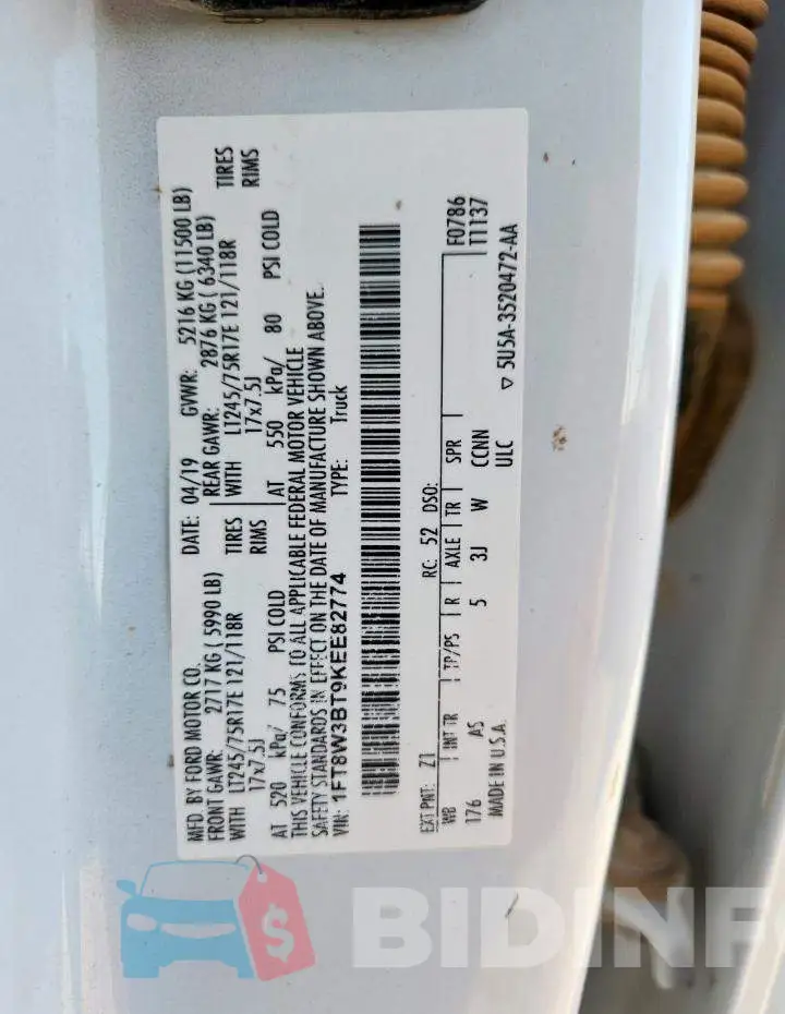 1FT8W3BT9KEE82774 Photo# 13