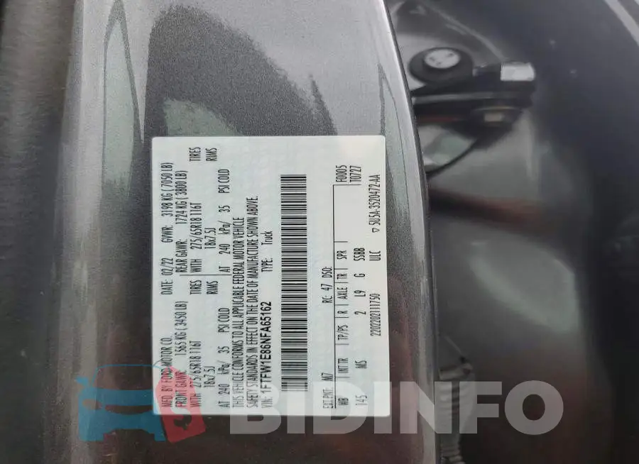1FTFW1E86NFA65162 Photo# 13