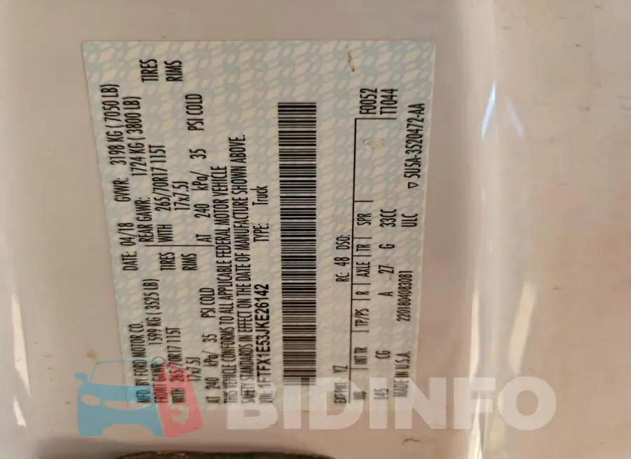 1FTFX1E53JKE26142 Photo# 12