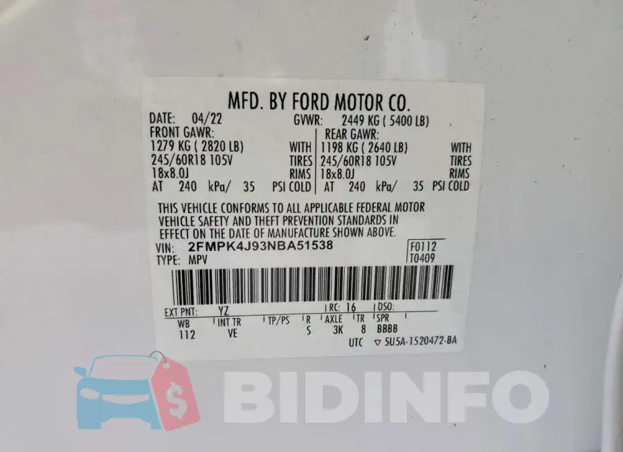 2FMPK4J93NBA51538 Photo# 12