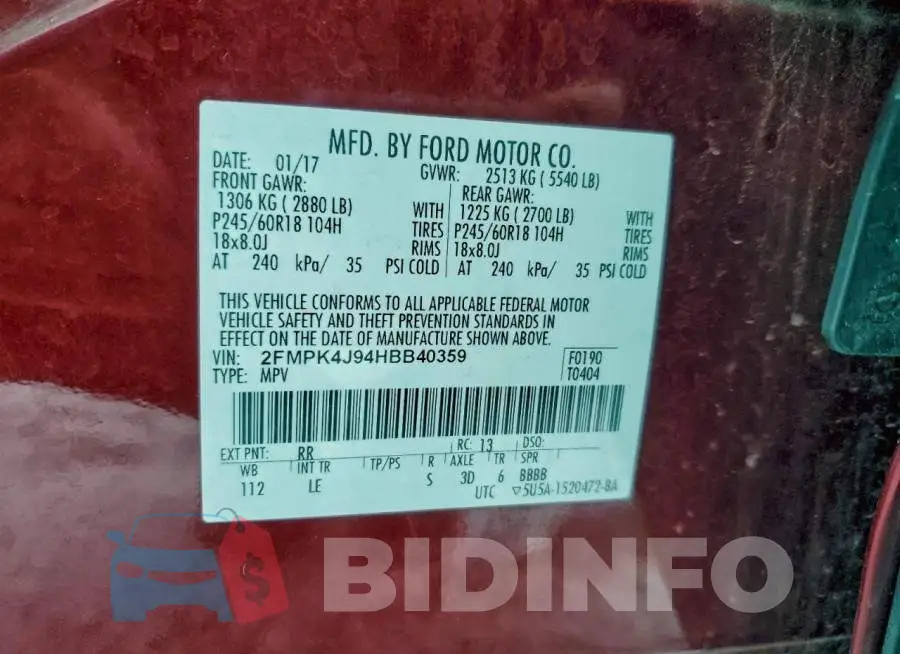 2FMPK4J94HBB40359 Photo# 12