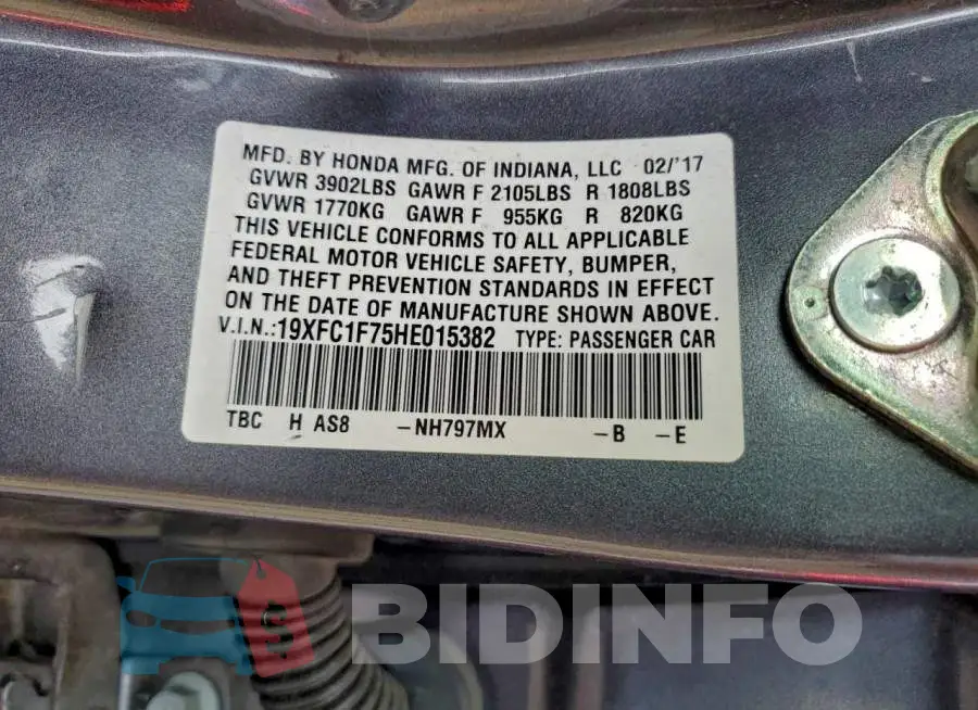 19XFC1F75HE015382 Photo# 13