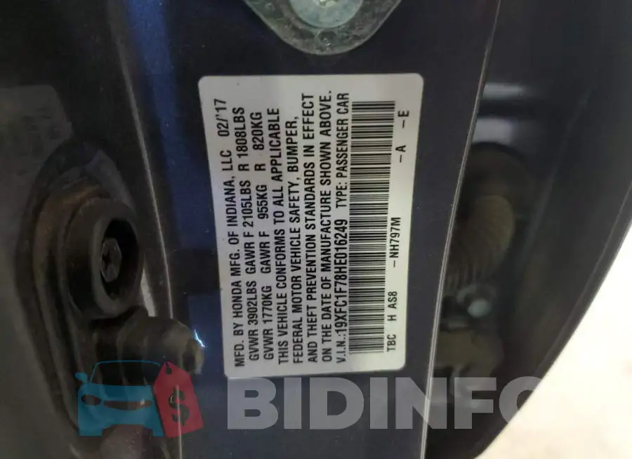 19XFC1F78HE016249 Photo# 12