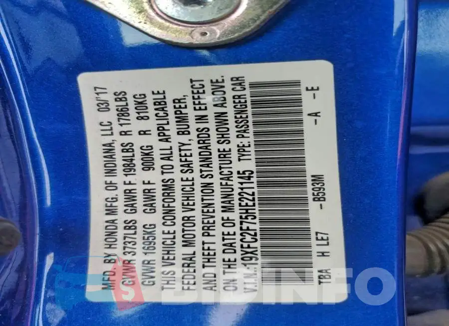 19XFC2F75HE221145 Photo# 12