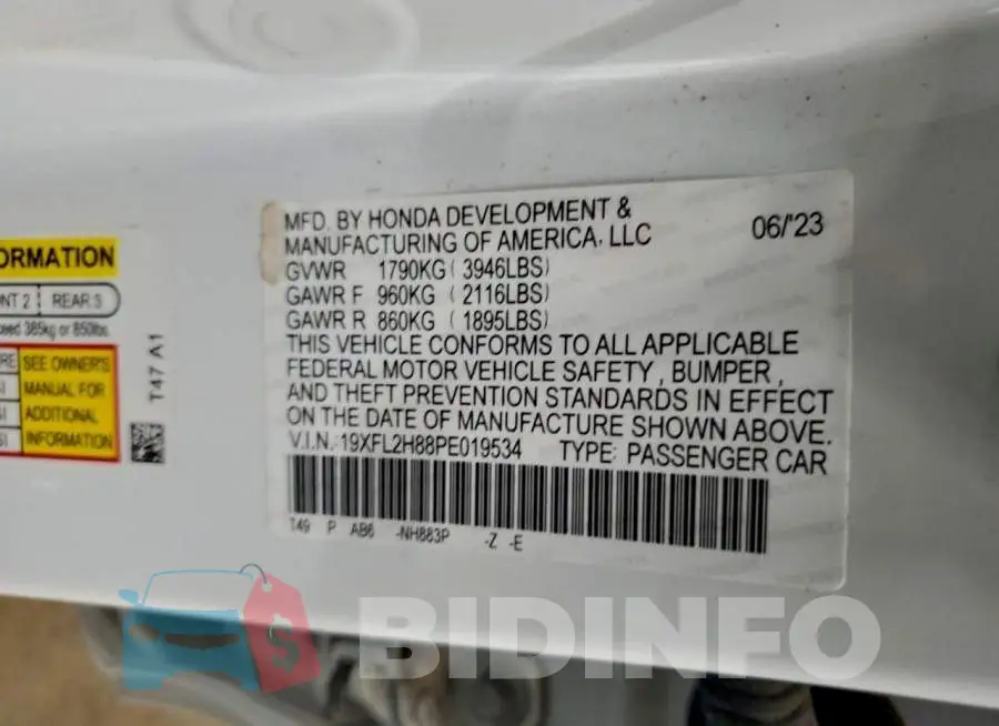 19XFL2H88PE019534 Photo# 12