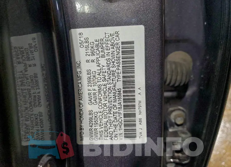 1HGCV1F18JA165845 Photo# 12