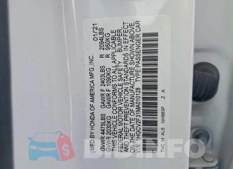 1HGCV2F31MA010128 Photo# 13