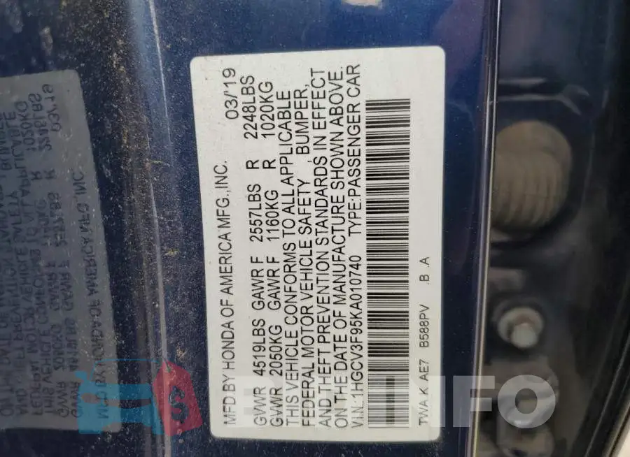 1HGCV3F95KA010740 Photo# 12