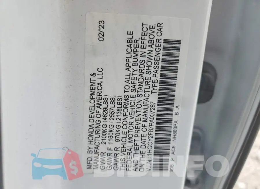 1HGCY2F87PA007287 Photo# 12