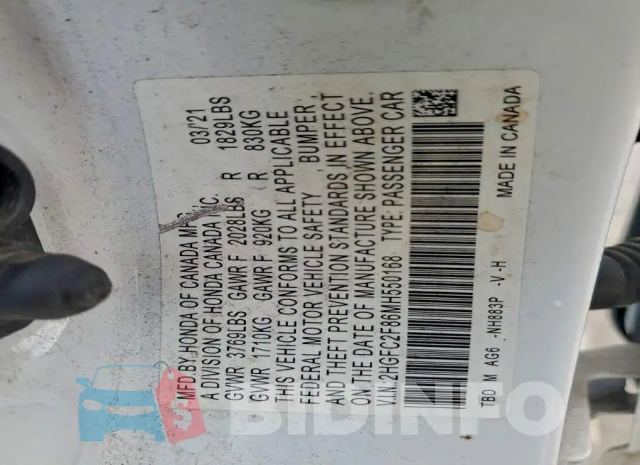 2HGFC2F86MH550168 Photo# 13