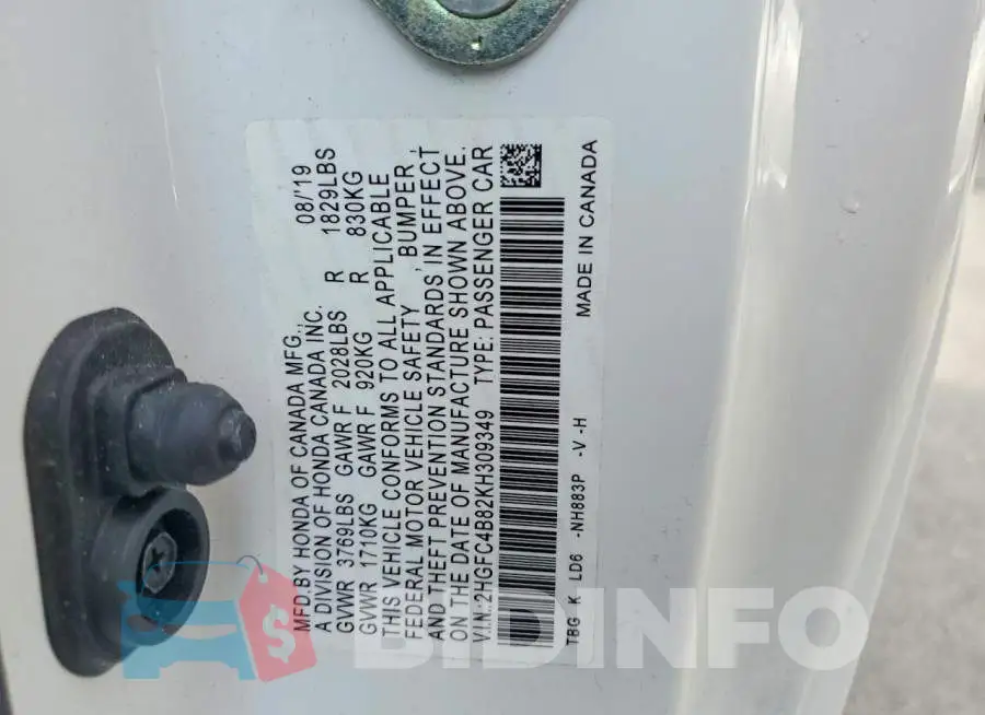 2HGFC4B82KH309349 Photo# 13